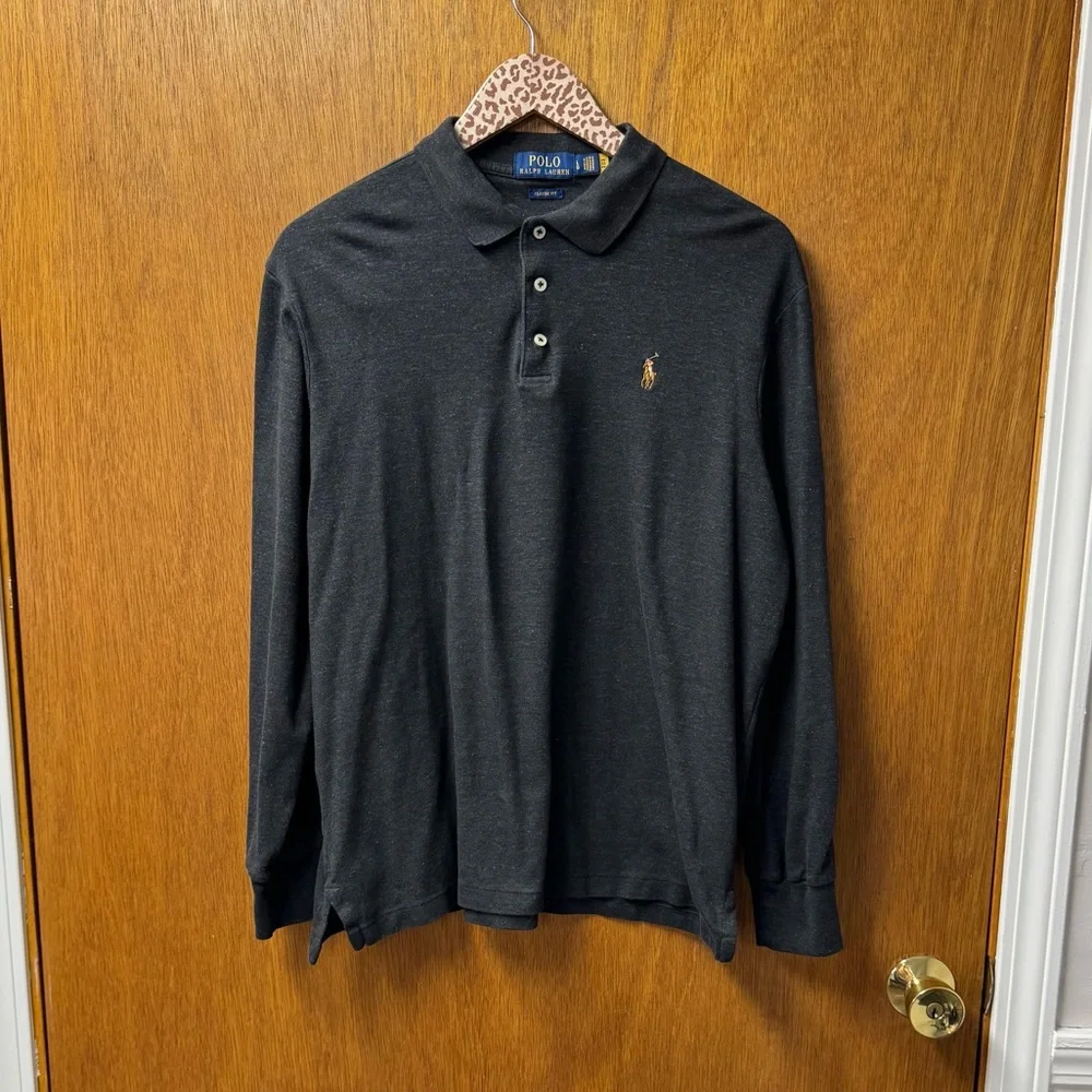 Polo Ralph Lauren Mens Long Sleeve Henley Shirt Black Marl Heather Large